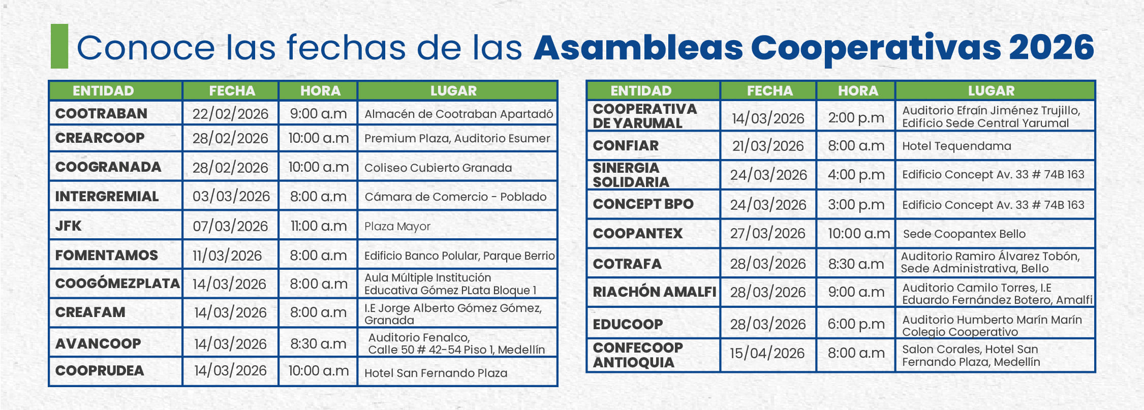 FECHAS ASAMBLEAS 2026